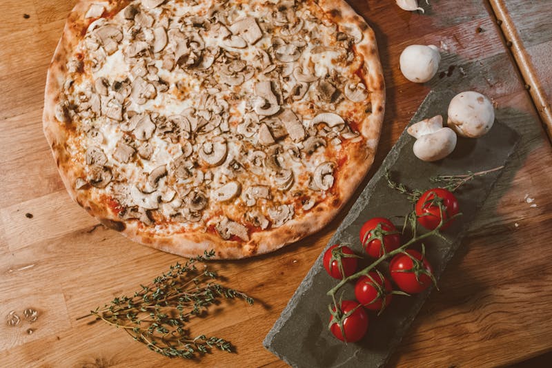 Truffle mushroom artisan punch pizza with wild mushrooms